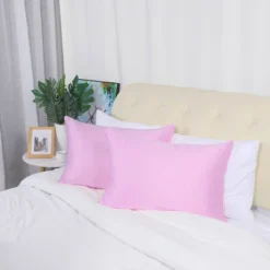 2 Pcs King 20"x36" Silk Satin With Zipper Pillowcase Pink - PiccoCasa