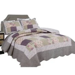 J&V TEXTILES Full/Queen Floral Reversible Printed Quilt Set Bed Blankets