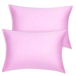 2 Pcs Standard Silk Satin With Zipper Pillowcase Pink - PiccoCasa