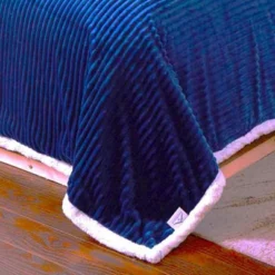Plazatex Soft Plush Corduroy Lined Oversized All Season Comfort For Bedroom Or Lounging Blankets - Queen 90x90", Blue - Queen