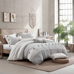 Peri Home 3pc Panama Stripe Comforter Set Light Gray