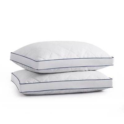 Peace Nest Goose Feather Down Pillow White Quilted Cotton Cover Set Of 2 8 Peace Nest Goose Feather Down Pillow White Quilted Cotton Cover Set Of 2 - Image 6