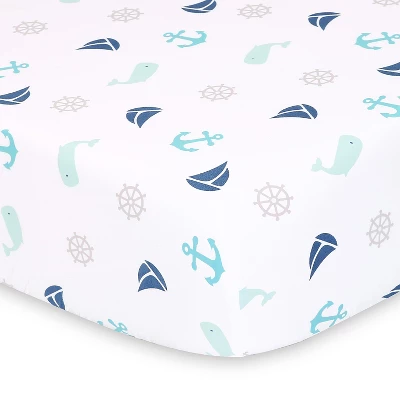 The Peanutshell Fitted Crib Sheet Set For Baby Boys Or Baby Girls, Nautical & Stripe, 2-Pack, Green/Blue 5 The Peanutshell Fitted Crib Sheet Set For Baby Boys Or Baby Girls, Nautical & Stripe, 2-Pack, Green/Blue - Image 3