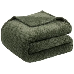 1 Pc Twin Polyester Flannel Fleece Bed Blankets Army Green - PiccoCasa