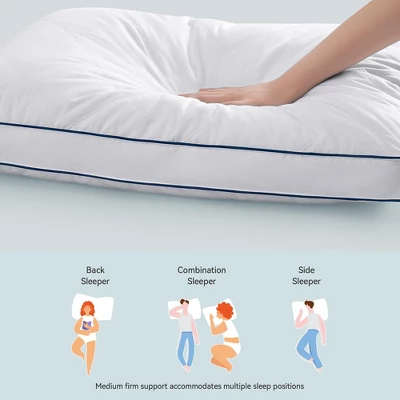 Peace Nest Goose Feather Down Pillow White Quilted Cotton Cover Set Of 2 5 Peace Nest Goose Feather Down Pillow White Quilted Cotton Cover Set Of 2 - Image 3