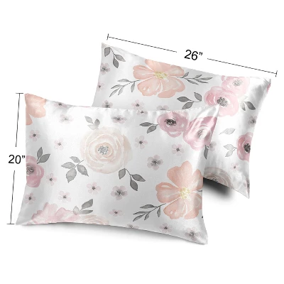 Sweet Jojo Designs Decorative Satin Pillowcases Watercolor Floral Pink And Grey 2pc 5 Sweet Jojo Designs Decorative Satin Pillowcases Watercolor Floral Pink And Grey 2pc - Image 3