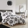 Chic Home Yazmin 7 Piece Duvet Cover Set Large Scale Floral Medallion Print Design Bed In A Bag Bedding Grey