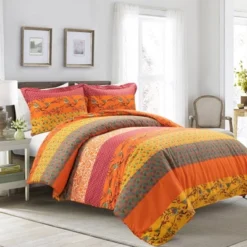 3pc Royal Empire Cotton Duvet Cover Set Tangerine - Lush Décor -Cozy Bedding Home GUEST 4027747d 8b4b 401e b34e 4aacb09b79d9