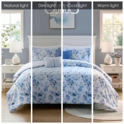 Intelligent Design Twin/Twin XL Lena Floral Striped Comforter Set Blue: Hypoallergenic Dorm Bedding, OEKO-TEX Certified -Cozy Bedding Home GUEST 46a654b3 72fa 4b89 b4c5 178394fe7430