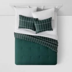 Grid Print Microfiber Reversible Comforter & Sheet Set Dark Green - Room Essentials™ -Cozy Bedding Home GUEST 4daf5f1a f5e2 4ffd 9c0a 0163fb5f2872