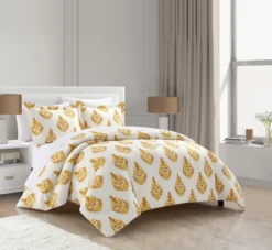 Chic Home Amelia Duvet Cover Set Floral Medallion Print Design Bedding With Zipper Closure Yellow