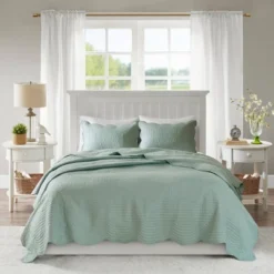Madison Park 3pc Genoa Scalloped Edge Reversible Coverlet Set