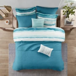 Gulches 8 Piece Printed Seersucker Comforter And Quilt Set Collection Aqua Full/Queen -Cozy Bedding Home GUEST 5771b0a2 06cd 4247 843d 129dc1320381