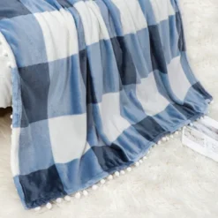 PiccoCasa Flannel Pom-Pom Tartan Checkered Fleece Throw Blanket 1Pc -Cozy Bedding Home GUEST 6122c0be 4e89 43e4 90fb fc0c4ab00dde
