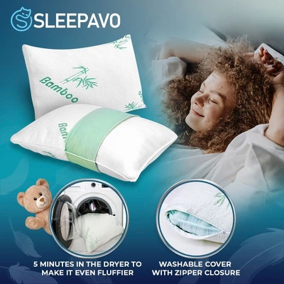 Sleepavo Memory Foam Pillows Queen Size Set Of 2 - Cooling Bed Pillows For Sleeping - Back, Stomach, Side Sleeper Soft, Comfy Cool Shredded - 2 Pack 5 Sleepavo Memory Foam Pillows Queen Size Set Of 2 - Cooling Bed Pillows For Sleeping - Back, Stomach, Side Sleeper Soft, Comfy Cool Shredded - 2 Pack - Image 3
