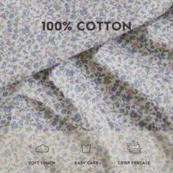Laura Ashley Cotton Percale Printed Sheet Collection -Pillow Case Pairs -Soft & Cool Feel