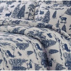 Mountain Toile Cotton Flannel Printed 3pc Oversized Duvet Set - Tribeca Living
