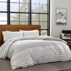 Eddie Bauer - Cooper Stripe Reversible Duvet Cover & Sham Set Beige