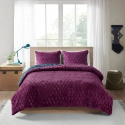 Blair Full/Queen 3pc Reversible Comforter Mini Set Navy/Purple -Cozy Bedding Home GUEST 77102ad5 0c3f 4f9a 855a c7af2ee9f847