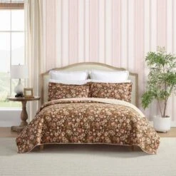 Laura Ashley Full/Queen Marta Quilt Set Brown
