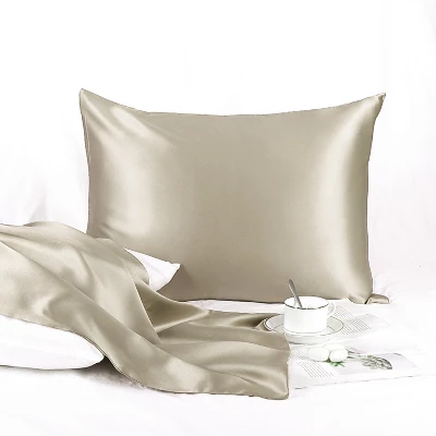 Queen/20"x30" Silk 25 Momme Breathable Pillow Cases Taupe - PiccoCasa 3 Queen/20"x30" Silk 25 Momme Breathable Pillow Cases Taupe - PiccoCasa