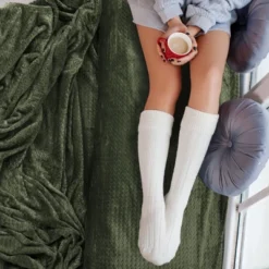 1 Pc Twin Polyester Flannel Fleece Bed Blankets Army Green - PiccoCasa -Cozy Bedding Home GUEST 81bfe104 f93e 410f a670 bb6580d08f11