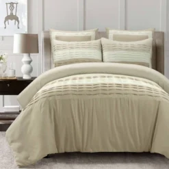 Lush Décor 5pc Mia Pleated Color Block Comforter Bedding Set Light Beige -Cozy Bedding Home GUEST 83315c2f e995 4bab a784 b7678ed8b7ea