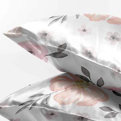 Sweet Jojo Designs Decorative Satin Pillowcases Watercolor Floral Pink And Grey 2pc 4 Sweet Jojo Designs Decorative Satin Pillowcases Watercolor Floral Pink And Grey 2pc - Image 2