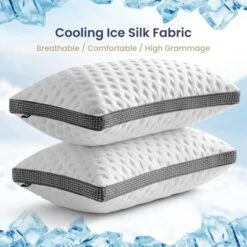 FONTOI 2 Pack Cooling Pillow Queen Size, All-Season Comfort, Perfect For Home, Hotel, Cooling&Smooth Washable Cover, White&Gray, 17.8"*5.9"*26.8"