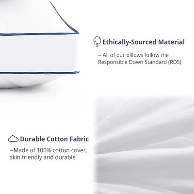 Peace Nest Goose Feather Down Pillow White Quilted Cotton Cover Set Of 2 6 Peace Nest Goose Feather Down Pillow White Quilted Cotton Cover Set Of 2 - Image 4