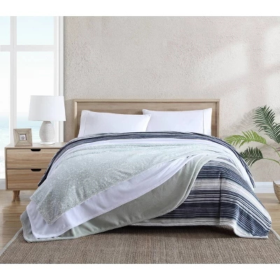 Organic Cotton Patterned Bed Blanket Blue - Tommy Bahama 4 Organic Cotton Patterned Bed Blanket Blue - Tommy Bahama - Image 3