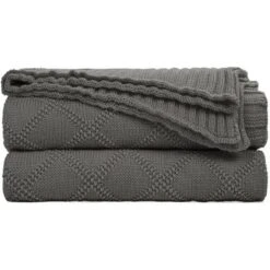 PiccoCasa 100% Cotton Knit Throw Blanket Soft Lightweight Decorative Knitted Blankets