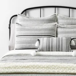 Textured Stripe Pillow Sham Dark Gray/Cream - Hearth & Hand With Magnolia -Cozy Bedding Home GUEST a0f8fe96 7ab4 46c3 ad09 b2250acbb400