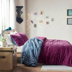 Blair Full/Queen 3pc Reversible Comforter Mini Set Navy/Purple -Cozy Bedding Home GUEST a8a259ae 4de4 4a9b a683 e33e95107d87