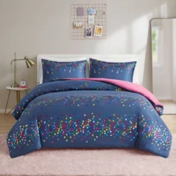 Teen Intelligent Design Thea Rainbow Metallic Dot Duvet Cover Set