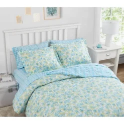 Happy Floral Microfiber Comforter Set Blue - Poppy & Fritz -Cozy Bedding Home GUEST acd6b2da b90f 4e86 bbba b25f1c72907e