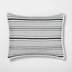 Textured Stripe Pillow Sham Dark Gray/Cream - Hearth & Hand With Magnolia -Cozy Bedding Home GUEST b0608181 3b6d 4688 8af4 76eb9e213a88