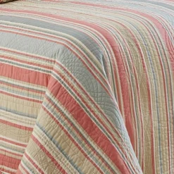 3pc King Floral Stripe Garden Glitz Reversible Bedspread Set Sage Green/Red/Cream - Waverly -Cozy Bedding Home GUEST b823332e 19b5 49fb 8779 bc61ac38a810