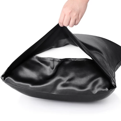 2 Pcs Standard Silk Gift Set Pillowcase And Eye Cover Black - PiccoCasa 4 2 Pcs Standard Silk Gift Set Pillowcase And Eye Cover Black - PiccoCasa - Image 2