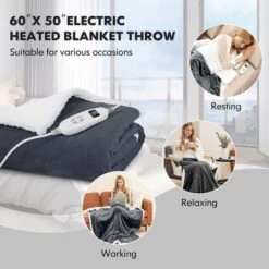 Tangkula 50" X 60" Heated Electric Reversible Fleece Blanket Blanket Throw W/ 10 Heat Levels, 9 Hours Auto Shut-Off, Overheat Protection Gray -Cozy Bedding Home GUEST bba9b90e d696 4c1e 93cf fcca11db97cd