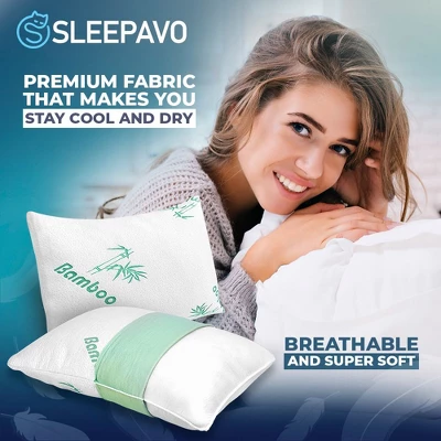 Sleepavo Memory Foam Pillows Queen Size Set Of 2 - Cooling Bed Pillows For Sleeping - Back, Stomach, Side Sleeper Soft, Comfy Cool Shredded - 2 Pack 6 Sleepavo Memory Foam Pillows Queen Size Set Of 2 - Cooling Bed Pillows For Sleeping - Back, Stomach, Side Sleeper Soft, Comfy Cool Shredded - 2 Pack - Image 4