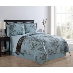 8pc Leaf Bed In A Bag Comforter Set Blue & Chocolate - VCNY Home