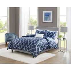 Zara Charmeuse Geo Print Comforter Bedding Set Navy -Cozy Bedding Home GUEST c59a3ba6 269c 4295 91bd 66ba97a772f5