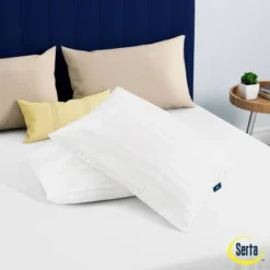 Serta Standard/Queen 2pk Won't Go Flat Pillows White: 300 Thread Count, Cotton Cover, Soft Polyester Fill -Cozy Bedding Home GUEST cebdf16c eb93 4d30 a1af 9778df2b202e