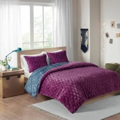 Blair Full/Queen 3pc Reversible Comforter Mini Set Navy/Purple -Cozy Bedding Home GUEST d9f1ffe2 440f 4e55 927b fdfbce3d3296