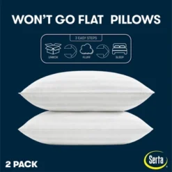 Serta Standard/Queen 2pk Won't Go Flat Pillows White: 300 Thread Count, Cotton Cover, Soft Polyester Fill -Cozy Bedding Home GUEST dccf1532 3654 4071 b3cd 2f3d5263083c