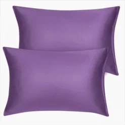 2 Pcs King Silk Satin With Zipper Pillowcase Purple - PiccoCasa