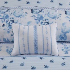 Intelligent Design Twin/Twin XL Lena Floral Striped Comforter Set Blue: Hypoallergenic Dorm Bedding, OEKO-TEX Certified -Cozy Bedding Home GUEST e27df2d9 745a 43e8 8f6e 52fb6f143aed