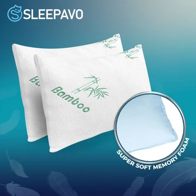 Sleepavo Memory Foam Pillows Queen Size Set Of 2 - Cooling Bed Pillows For Sleeping - Back, Stomach, Side Sleeper Soft, Comfy Cool Shredded - 2 Pack 4 Sleepavo Memory Foam Pillows Queen Size Set Of 2 - Cooling Bed Pillows For Sleeping - Back, Stomach, Side Sleeper Soft, Comfy Cool Shredded - 2 Pack - Image 2