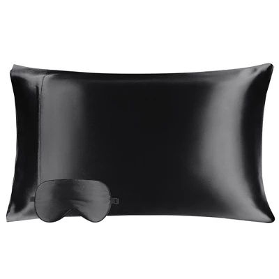 2 Pcs Standard Silk Gift Set Pillowcase And Eye Cover Black - PiccoCasa 3 2 Pcs Standard Silk Gift Set Pillowcase And Eye Cover Black - PiccoCasa